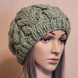 Chunky Knit Beret, French Beret, Slouchy Beanie, Cable Knit Hat
